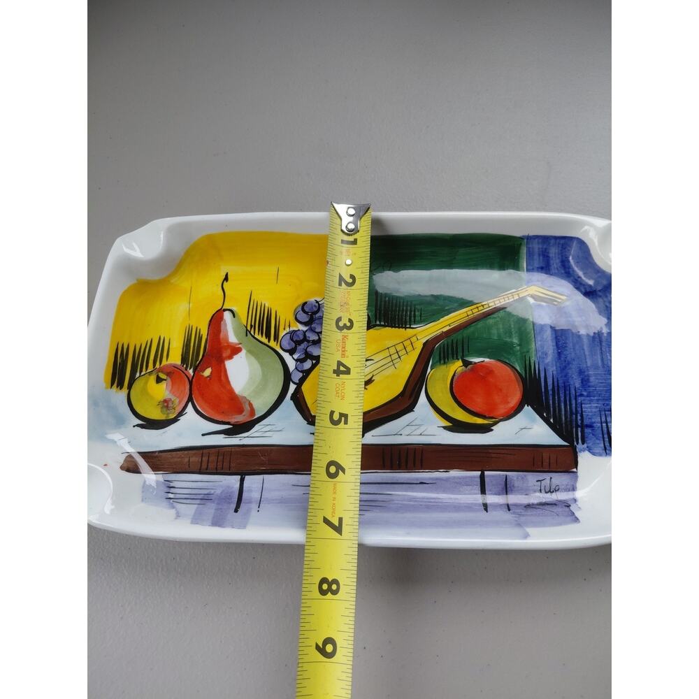 Vintage Italian Ceramic Tray Dish Hand Painted Fruit Music 70's MCM Signed Artsy - Picture 8 of 9